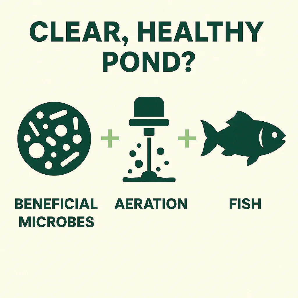 Rebalance your pond naturally with a powerful trio: beneficial microbes, aeration, and strategic fish stocking.