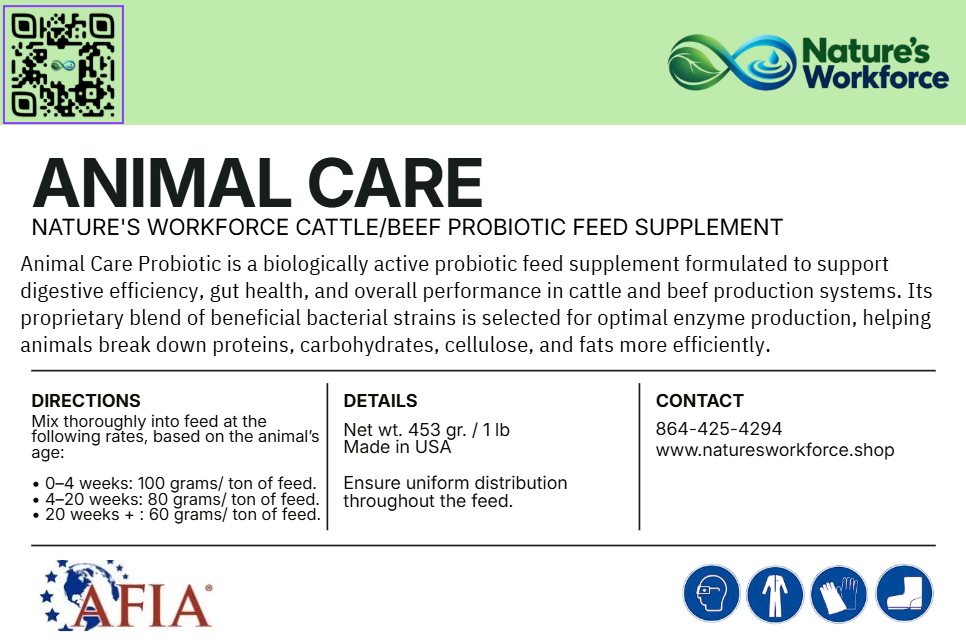 Nature's Workforce Beef/Cattle Probiotic Feed Supplement
