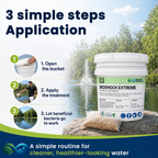 Nature’s Workforce BioShock Extreme pond treatment: open the bucket, apply the treatment, and let beneficial bacteria work.
